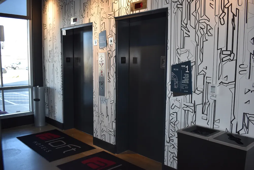 Chic elevator doors in aloft hotel